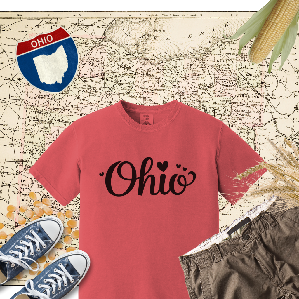 Ohio State Shirt, Ohio Heart Design Tee, Cute Ohio Graphic Tshirt, Ohio Lovers Gift Shirt, Ohio Home T-Shirt, Ohio Pride Top