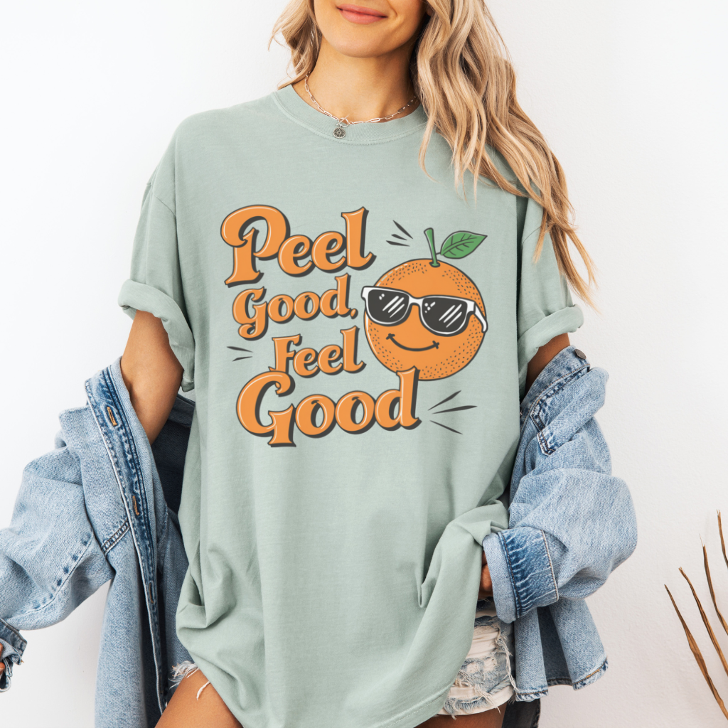 Orange Graphic Tee, Funny T-Shirt, Peel Good Feel Good Design, Cool Casual Shirt, Cute Orange Graphic, Gift for Friends, Unisex Tee