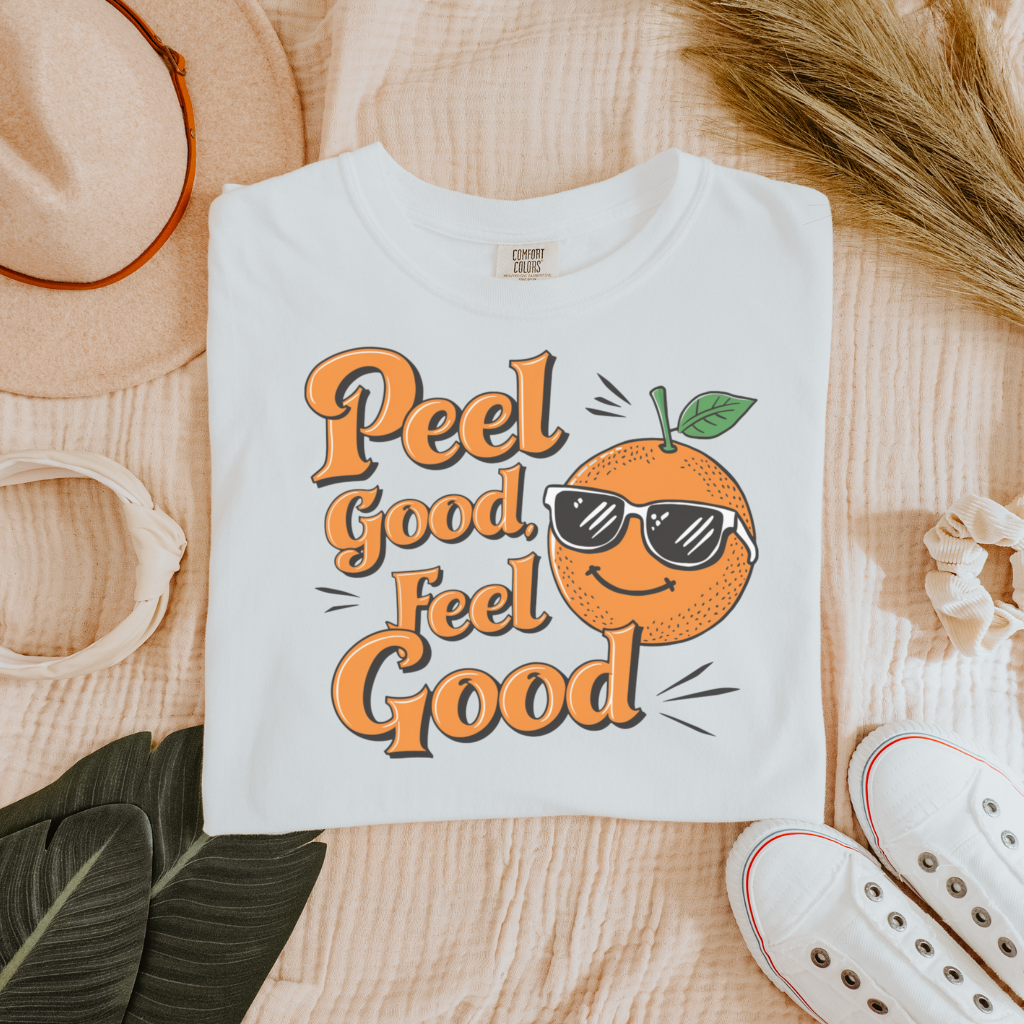 Orange Graphic Tee, Funny T-Shirt, Peel Good Feel Good Design, Cool Casual Shirt, Cute Orange Graphic, Gift for Friends, Unisex Tee