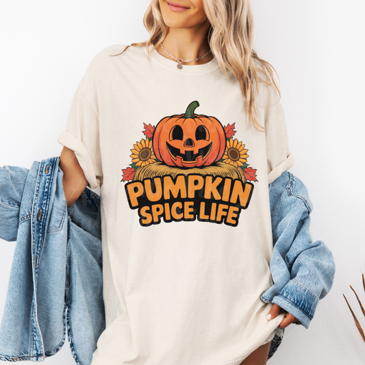 Pumpkin Spice Life T-Shirt, Fall Halloween Pumpkin Tee, Cute Pumpkin Spice Shirt, Autumn Sunflower Graphic Tee, Thanksgiving Shirt