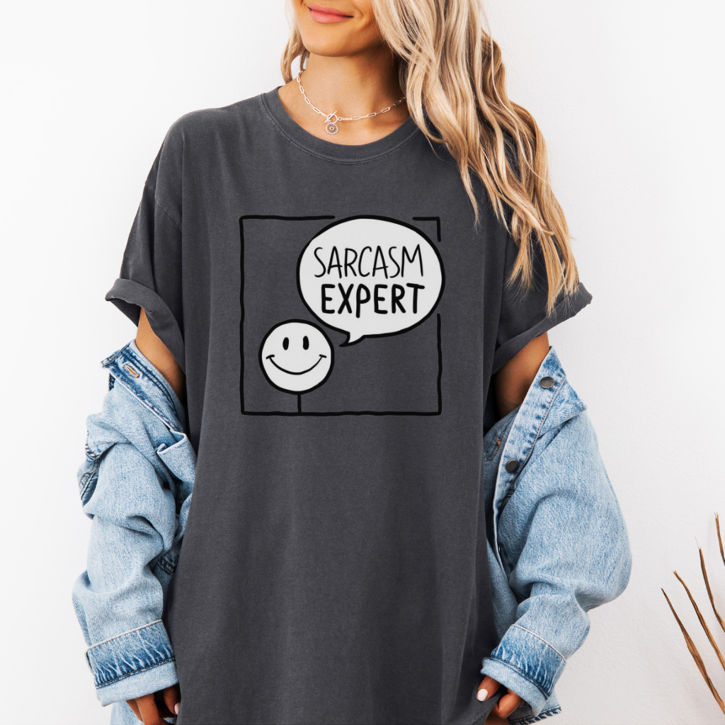 Funny Sarcasm Expert T-Shirt, Smiley Face Graphic Tee, Humor Shirt Gift, Sarcastic Quote Top, Casual Wear Statement Apparel