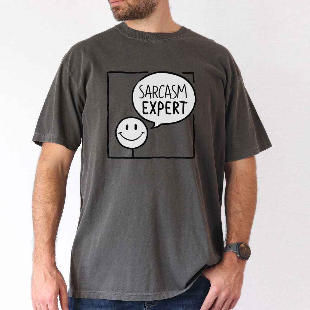 Funny Sarcasm Expert T-Shirt, Smiley Face Graphic Tee, Humor Shirt Gift, Sarcastic Quote Top, Casual Wear Statement Apparel