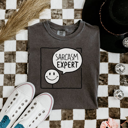 Funny Sarcasm Expert T-Shirt, Smiley Face Graphic Tee, Humor Shirt Gift, Sarcastic Quote Top, Casual Wear Statement Apparel