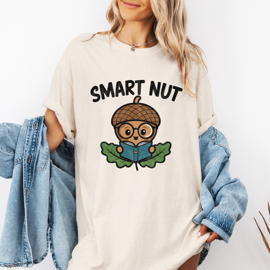 Funny Smart Nut Acorn Reading Cartoon T-Shirt, Cute Nerdy Acorn T-Shirt Gift, Adorable Acorn Design Shirt for Readers