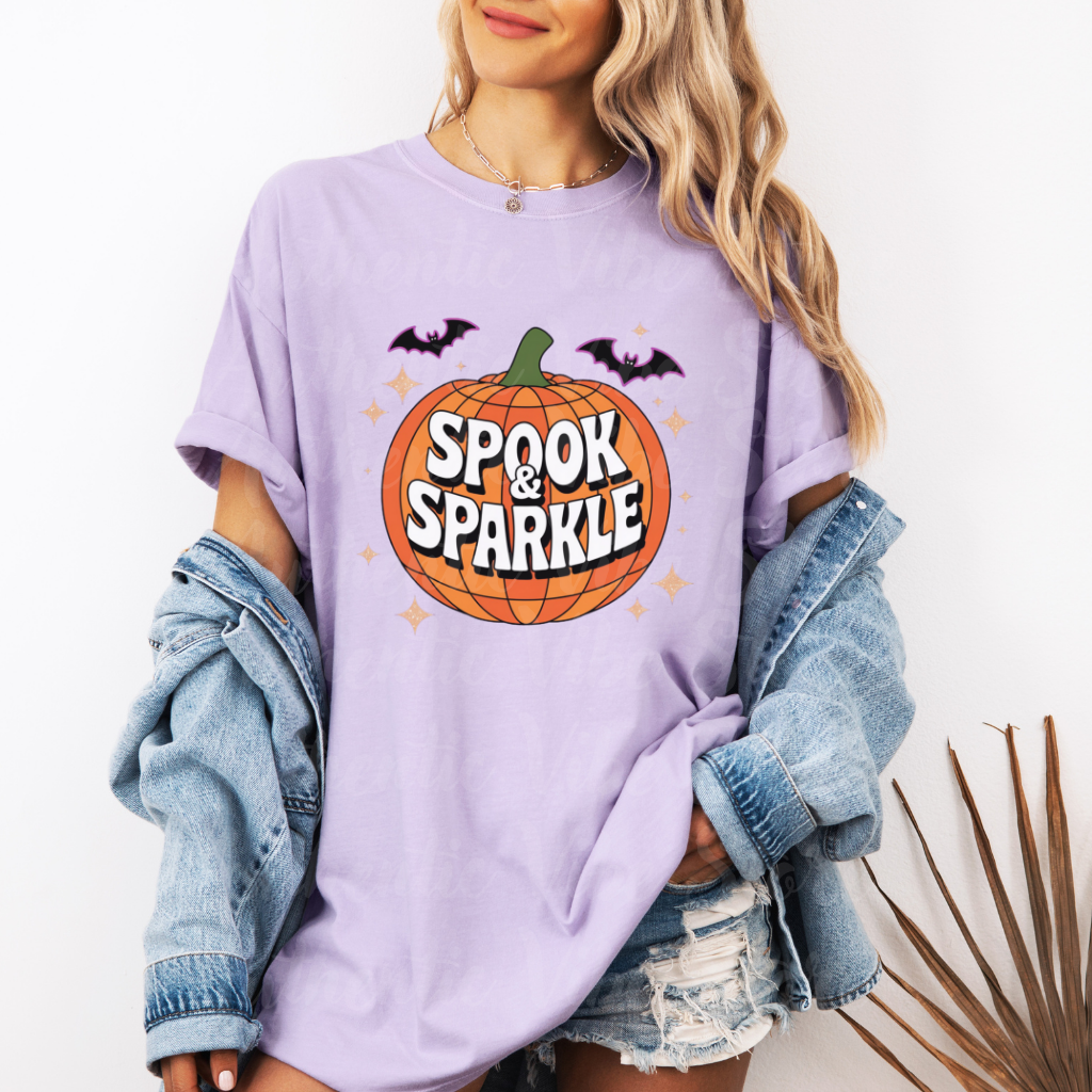 Halloween Pumpkin Spook and Sparkle T-Shirt, Cute Halloween Shirt with Pumpkin and Bats, Halloween Holiday Tee for Spooky Season