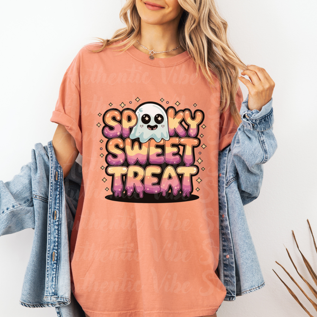 Spooky Sweet Treat T-Shirt, Cute Halloween Ghost Shirt, Kawaii Style Halloween Tee, Adorable Boo Shirt, Fun Halloween Apparel