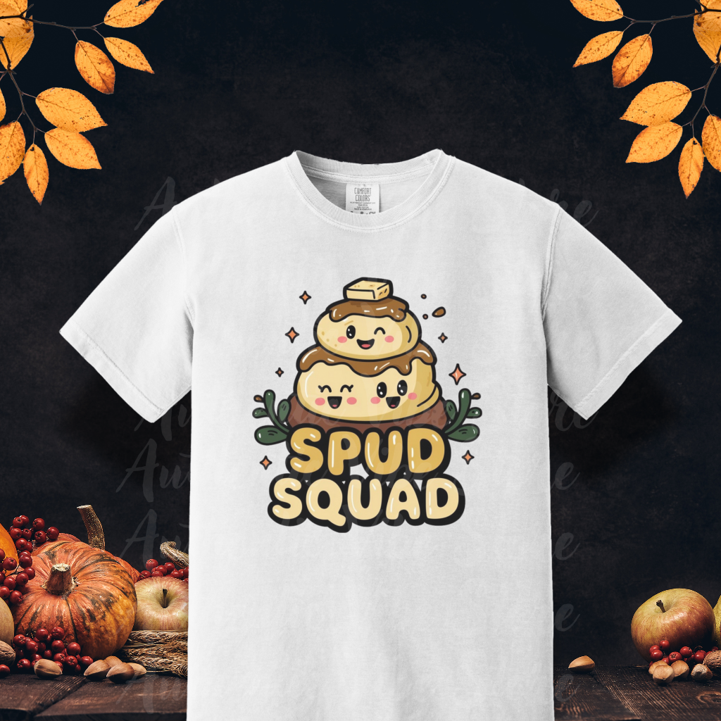 Cute Spud Squad Graphic T-Shirt, Potato Lovers Funny Tee, Kawaii Foodie Shirt, Adorable Cartoon Potatoes Top, Cute Veggie Tshirt