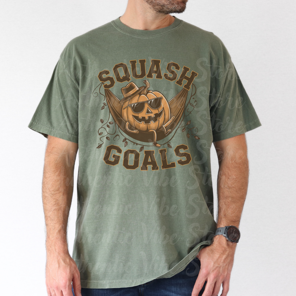 Funny Squash Goals Pumpkin T-Shirt, Halloween Humor Graphic Tee for Autumn, Cool Pumpkin with Sunglasses Shirt