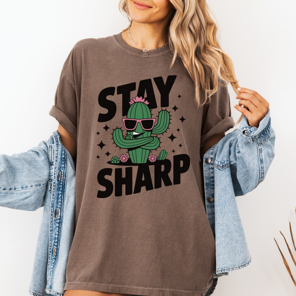 Funny Cactus T-Shirt, Stay Sharp Graphic Tee, Cool Cactus Shirt, Cactus Wearing Sunglasses, Unique Cactus Gift, Trendy T-Shirt  Garment-Dyed T-shirt