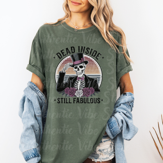 Dead Inside Still Fabulous T-Shirt, Funny Skeleton Graphic Tee, Halloween Skull Shirt, Unisex Casual Wear, Trendy Top, Gift Idea