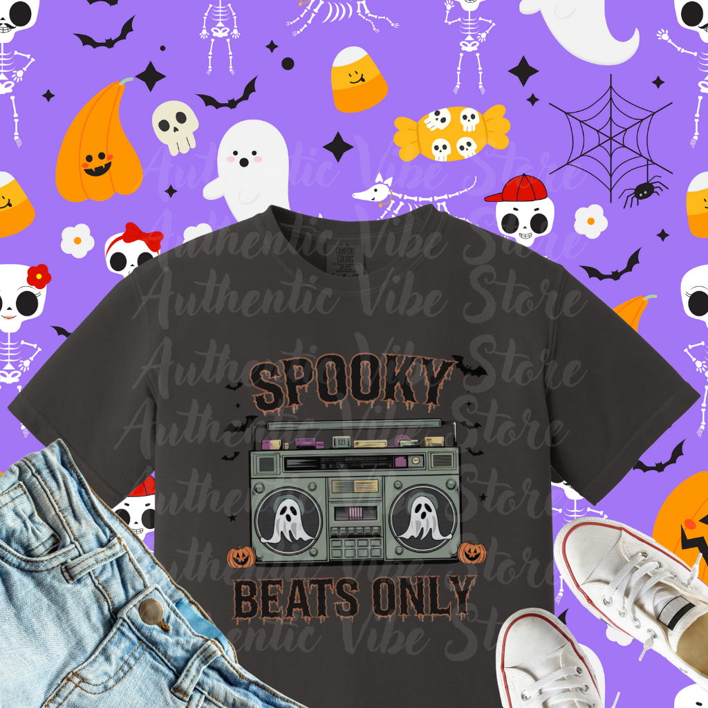 Halloween Spooky Beats Only Retro Boom Box Ghost Party T-Shirt, Vintage Halloween Music Tee, Funny Halloween Costume Shirt